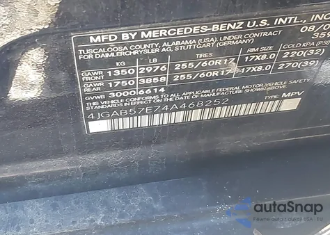 2004 Mercedes-Benz Ml 350 4Matic из США, поврежденный, VIN 4JGAB57E74A468252